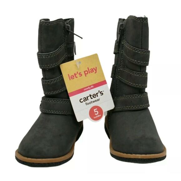 * Carters Toddler Girls Boots Size 5 Pewter Grey New with tags Flower buckles - Picture 2 of 4